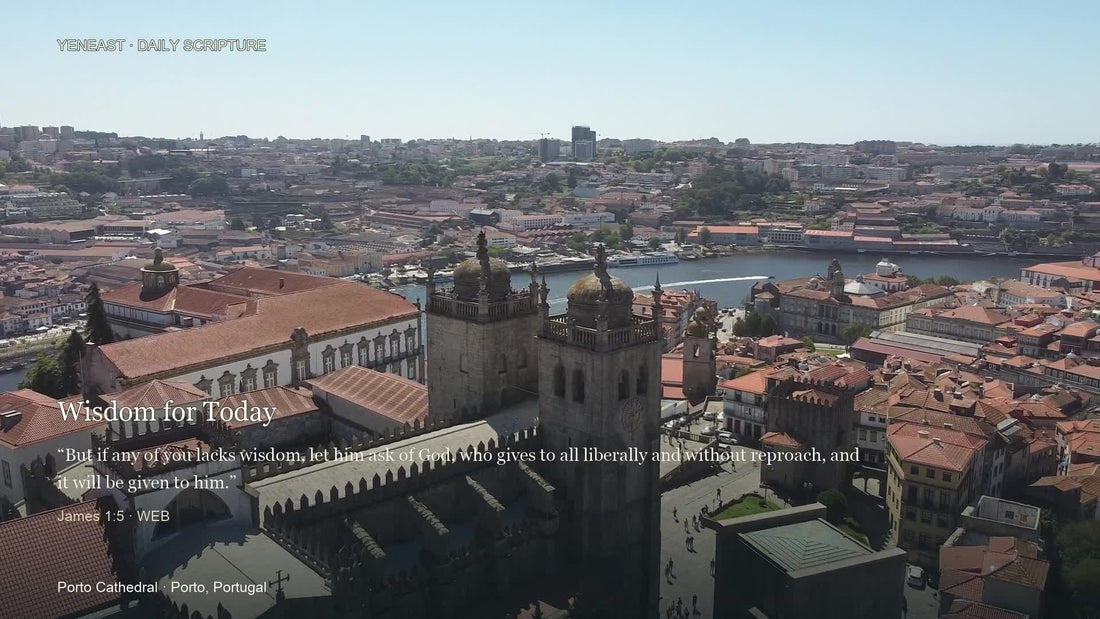 Porto Cathedral, Portugal, with James 1:5 WEB
