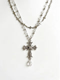 Vintage Crystal Cross Rosary Necklace