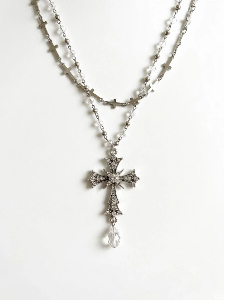 Vintage Crystal Cross Rosary Necklace