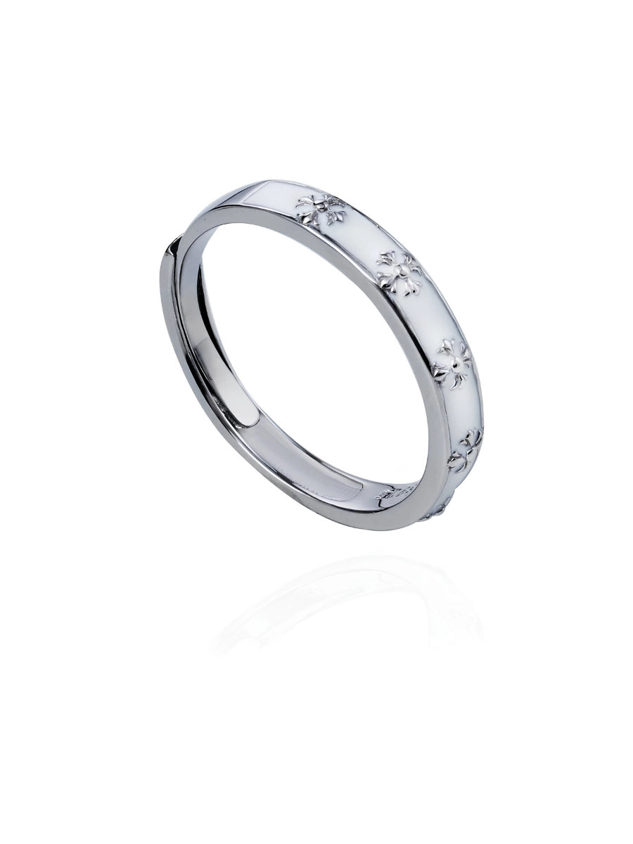 Elegant White Enamel Cross Ring