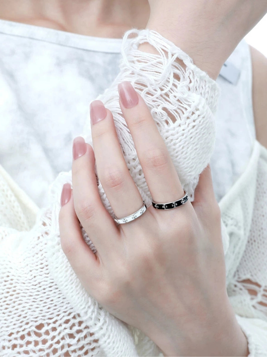Elegant White Enamel Cross Ring