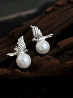 Guardian Angel Wing Pearl Earrings