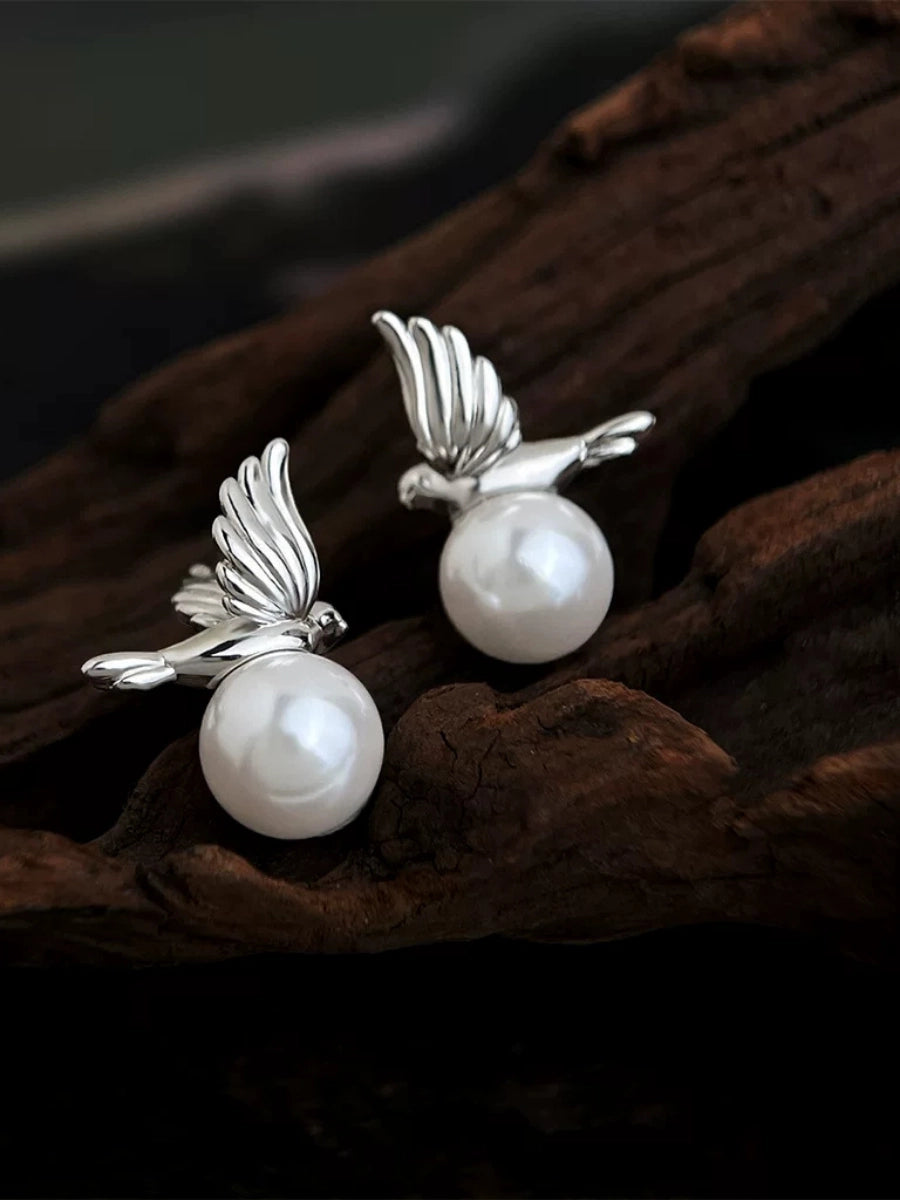Guardian Angel Wing Pearl Earrings