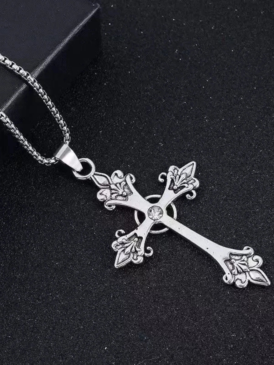 Fleur-de-Lis Vintage Cross Necklace