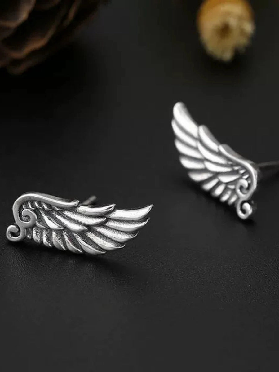 Retro Silver Angel Wing Climber Earrings