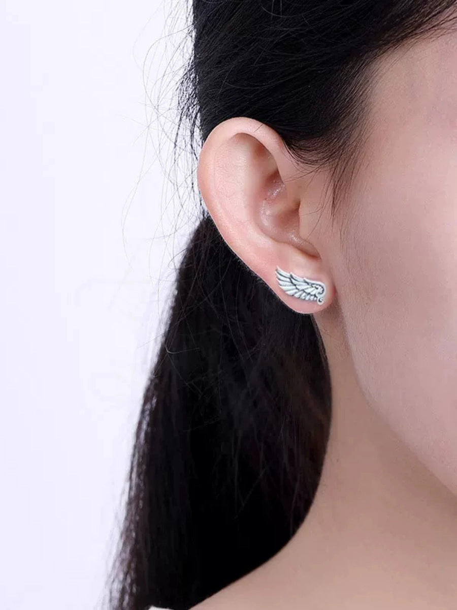 Retro Silver Angel Wing Climber Earrings
