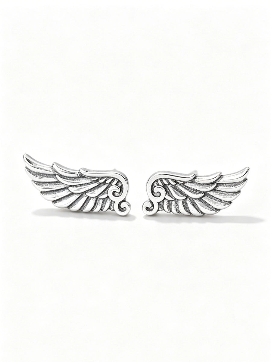 Retro Silver Angel Wing Climber Earrings