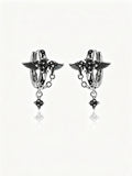 Gothic Winged Cross Chain Earrings