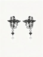 Gothic Winged Cross Chain Earrings