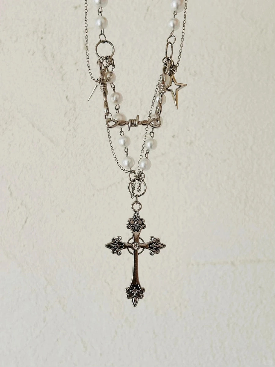 Fleur-de-Lis Vintage Cross Necklace