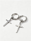 inimalist Silver Cross Hoop Earrings