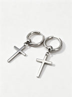 inimalist Silver Cross Hoop Earrings