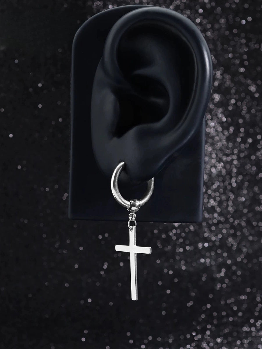 inimalist Silver Cross Hoop Earrings