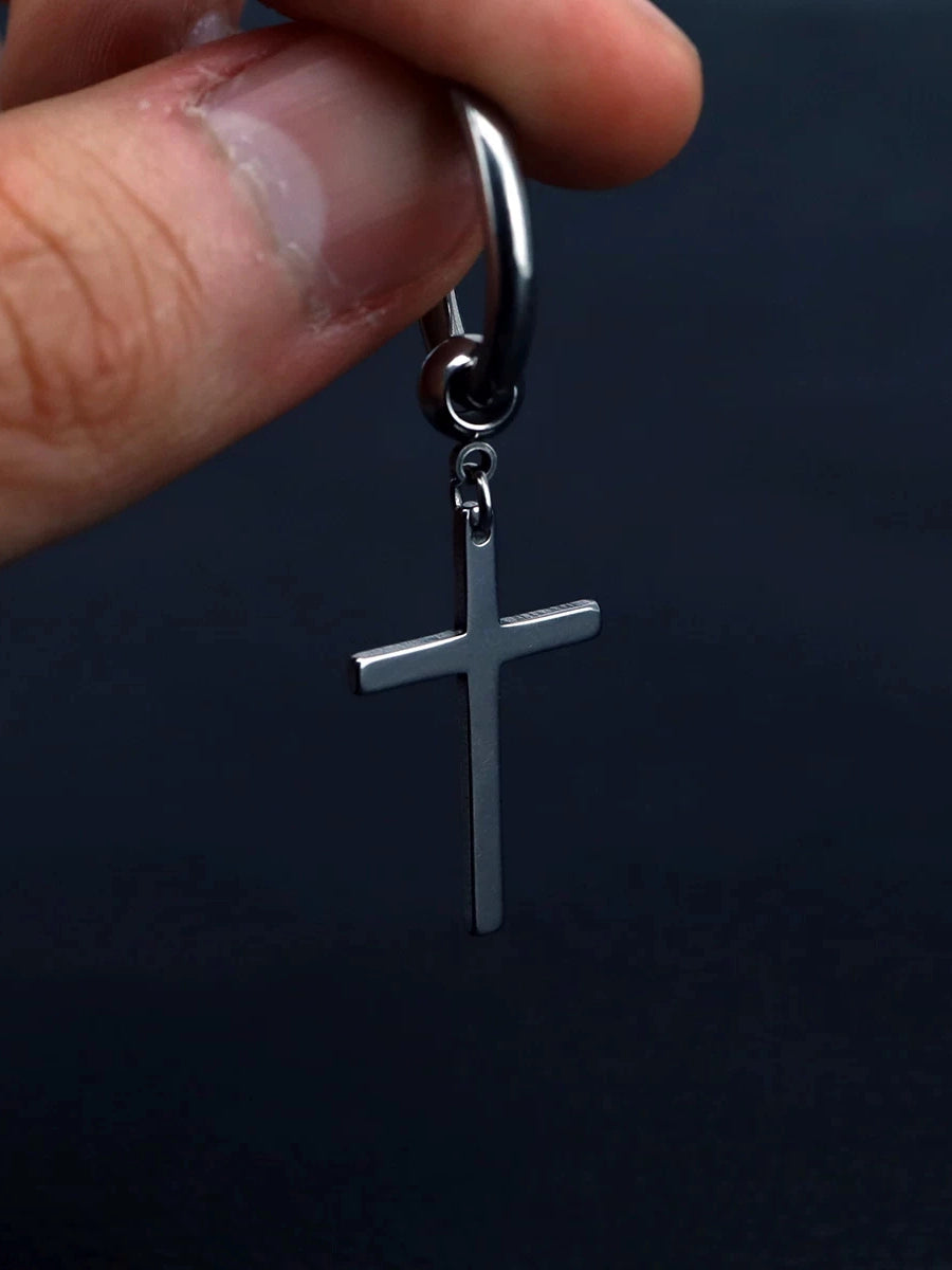 inimalist Silver Cross Hoop Earrings