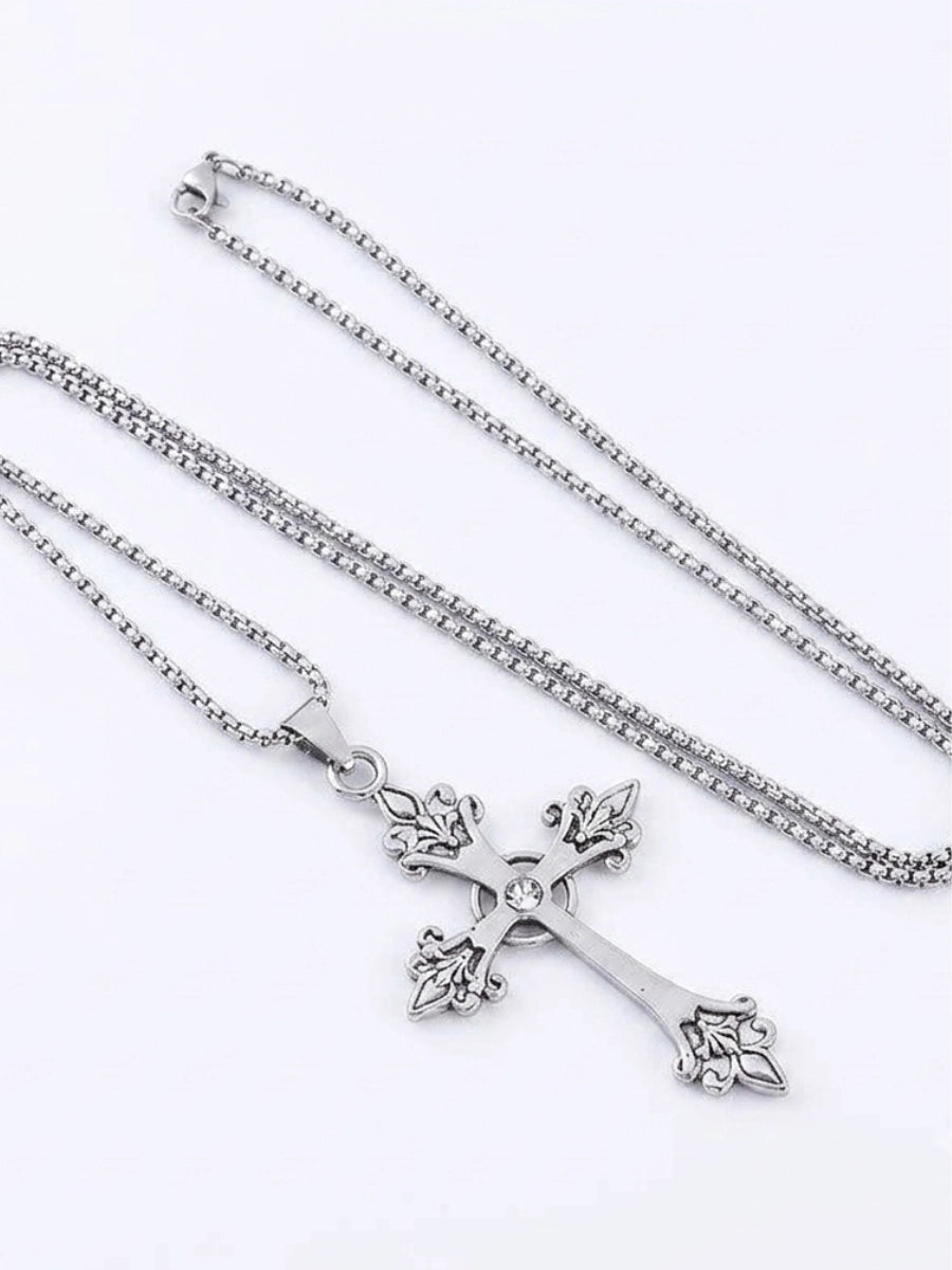 Fleur-de-Lis Vintage Cross Necklace