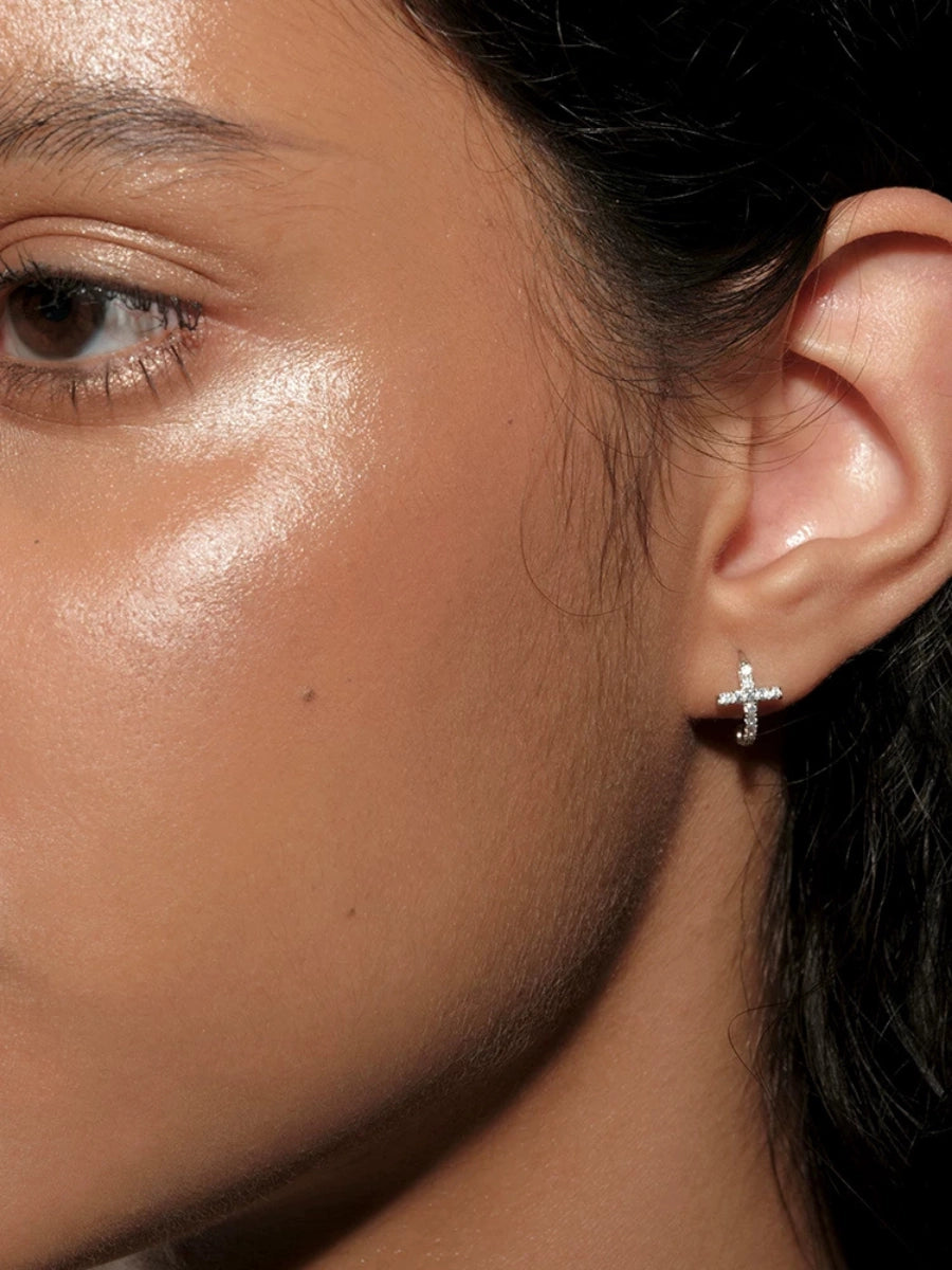 Dainty Crystal Cross Hoop Earrings