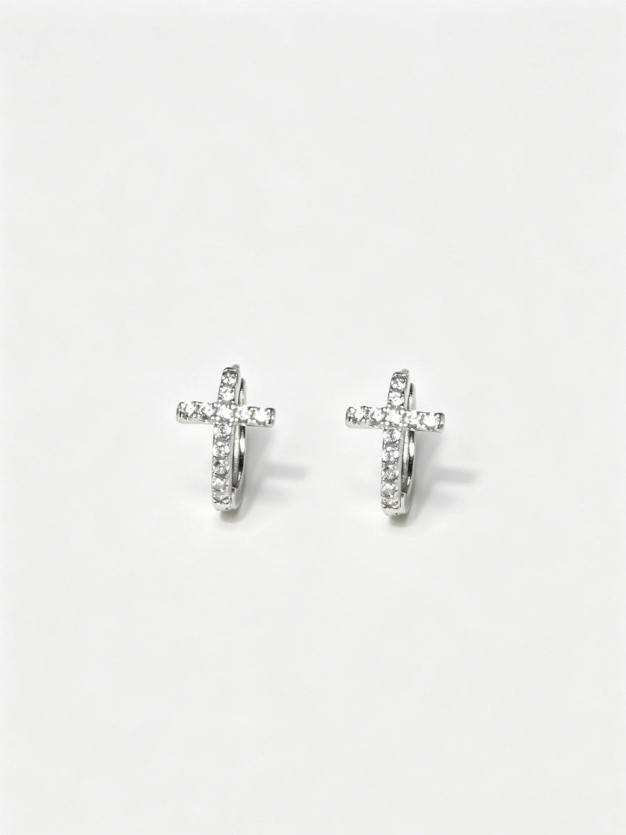 Dainty Crystal Cross Hoop Earrings