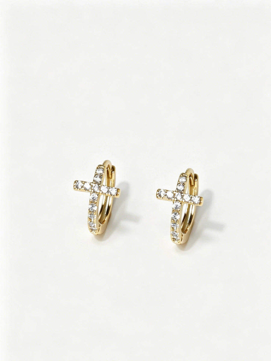 Dainty Crystal Cross Hoop Earrings