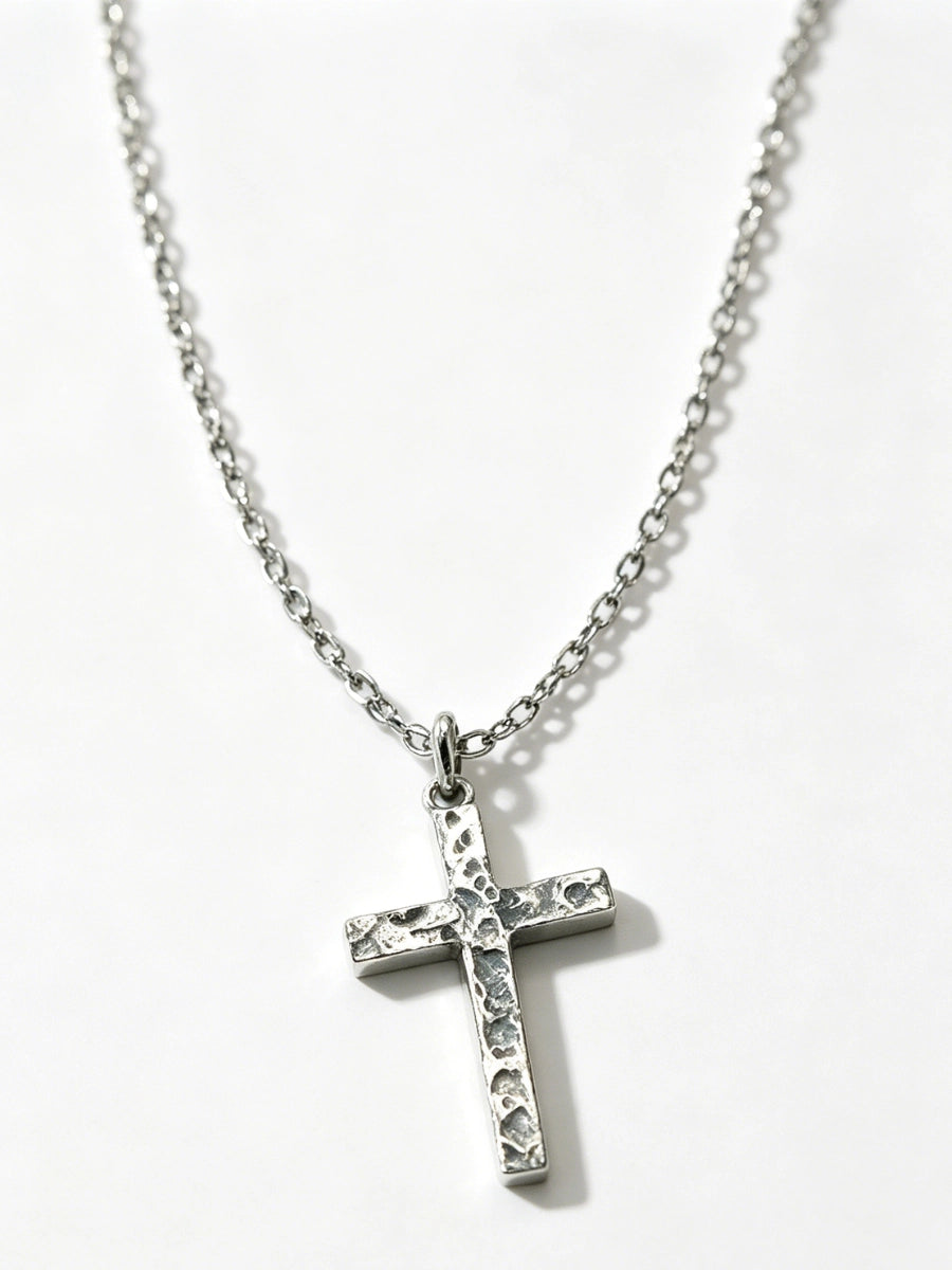 Faith Hammered Silver Cross Necklace