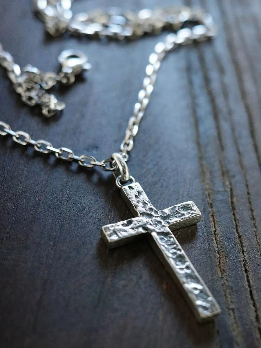 Faith Hammered Silver Cross Necklace