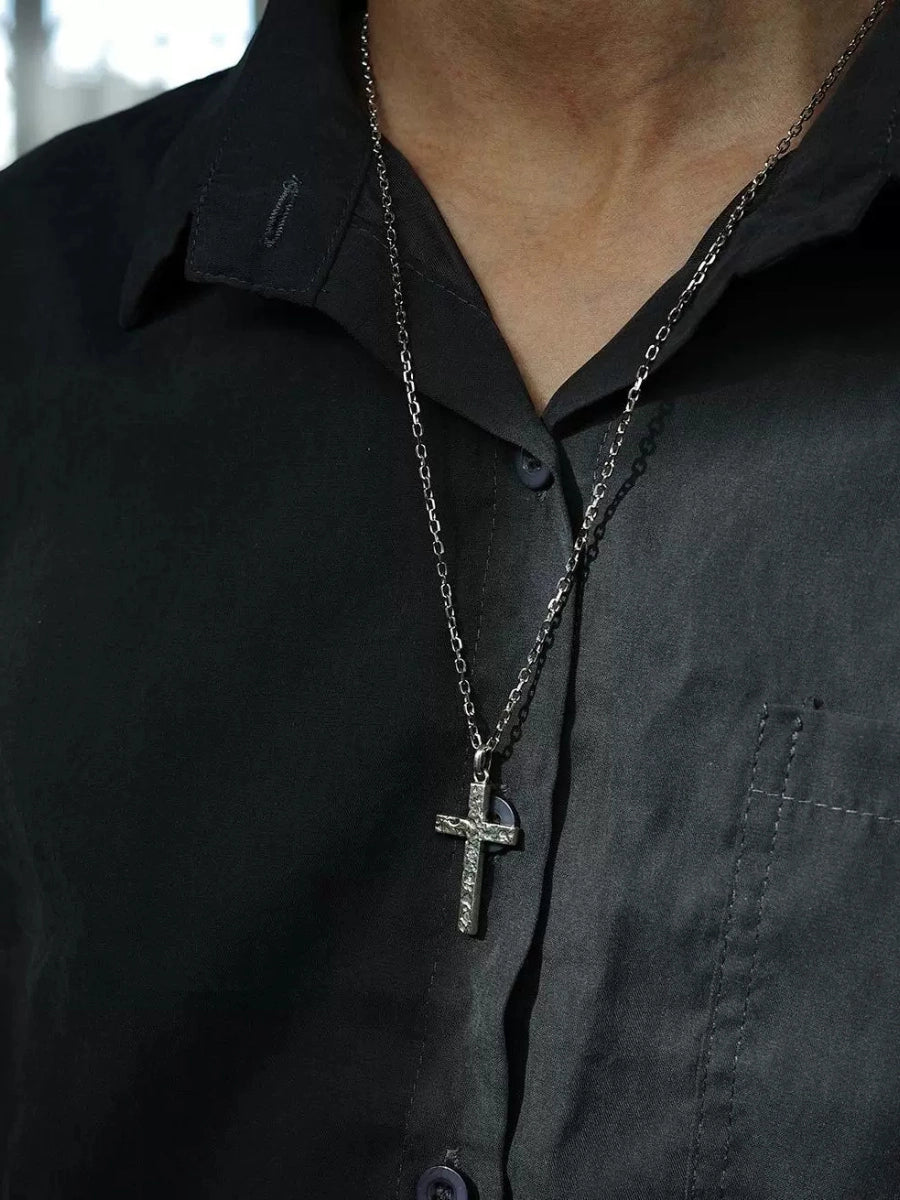 Faith Hammered Silver Cross Necklace