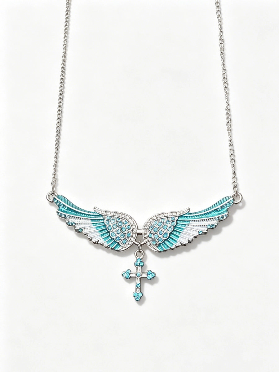 Crystal Angel Wings Cross Necklace