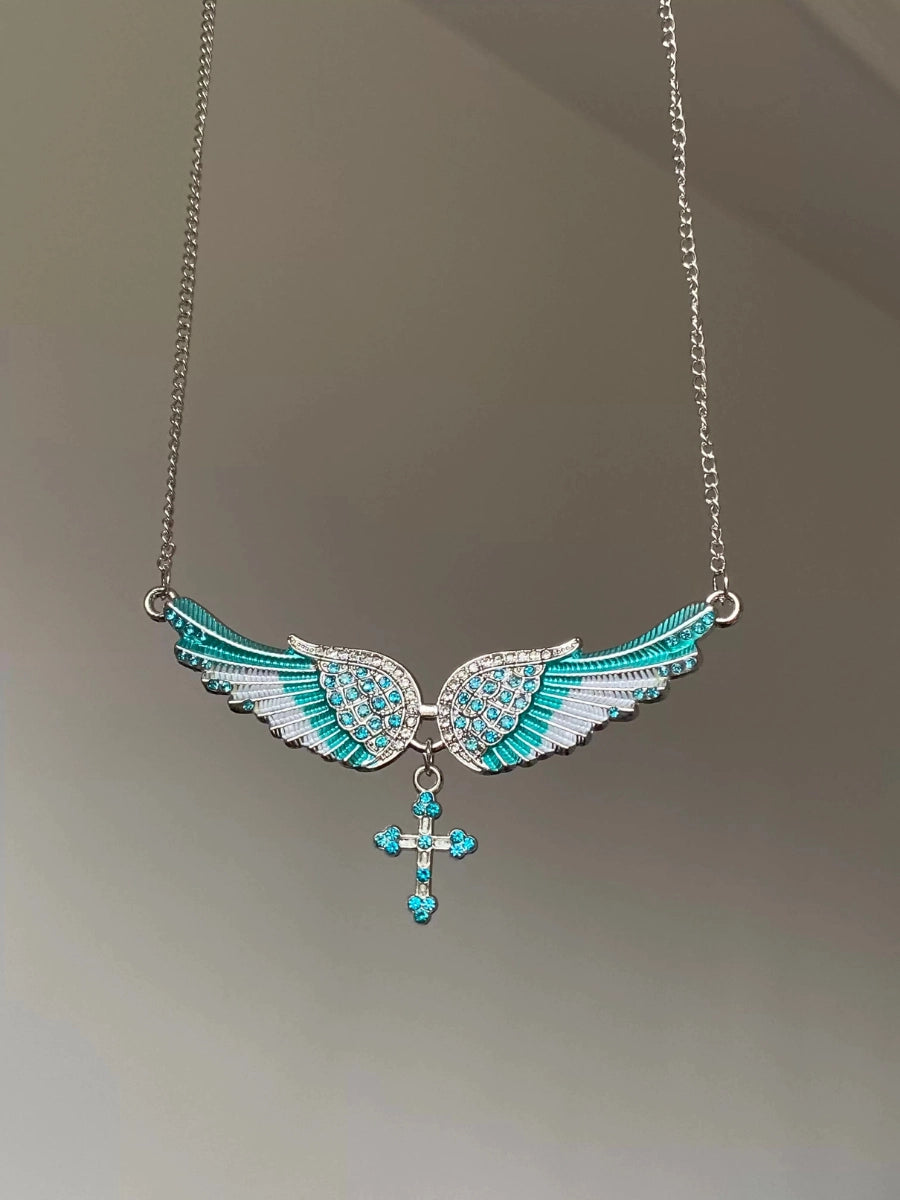 Crystal Angel Wings Cross Necklace