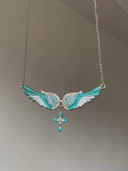 Crystal Angel Wings Cross Necklace