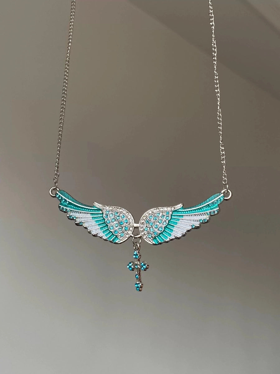 Crystal Angel Wings Cross Necklace