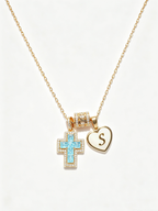 Custom Heart-Shaped Pearl Initial Cross Necklace