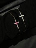Sparkling Zircon Cross Chain Bracelet