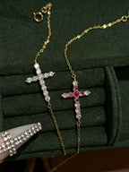 Sparkling Zircon Cross Chain Bracelet