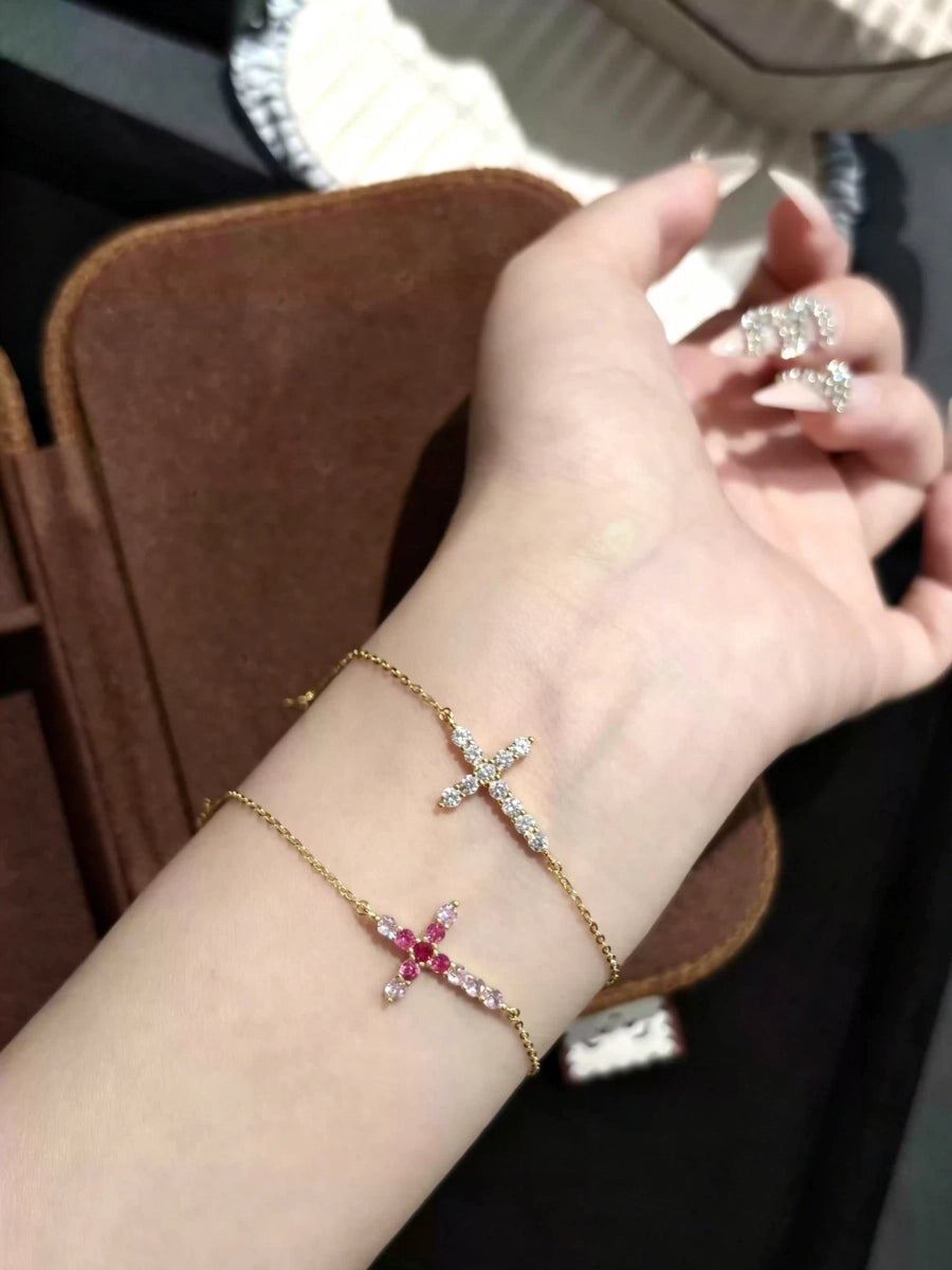 Sparkling Zircon Cross Chain Bracelet