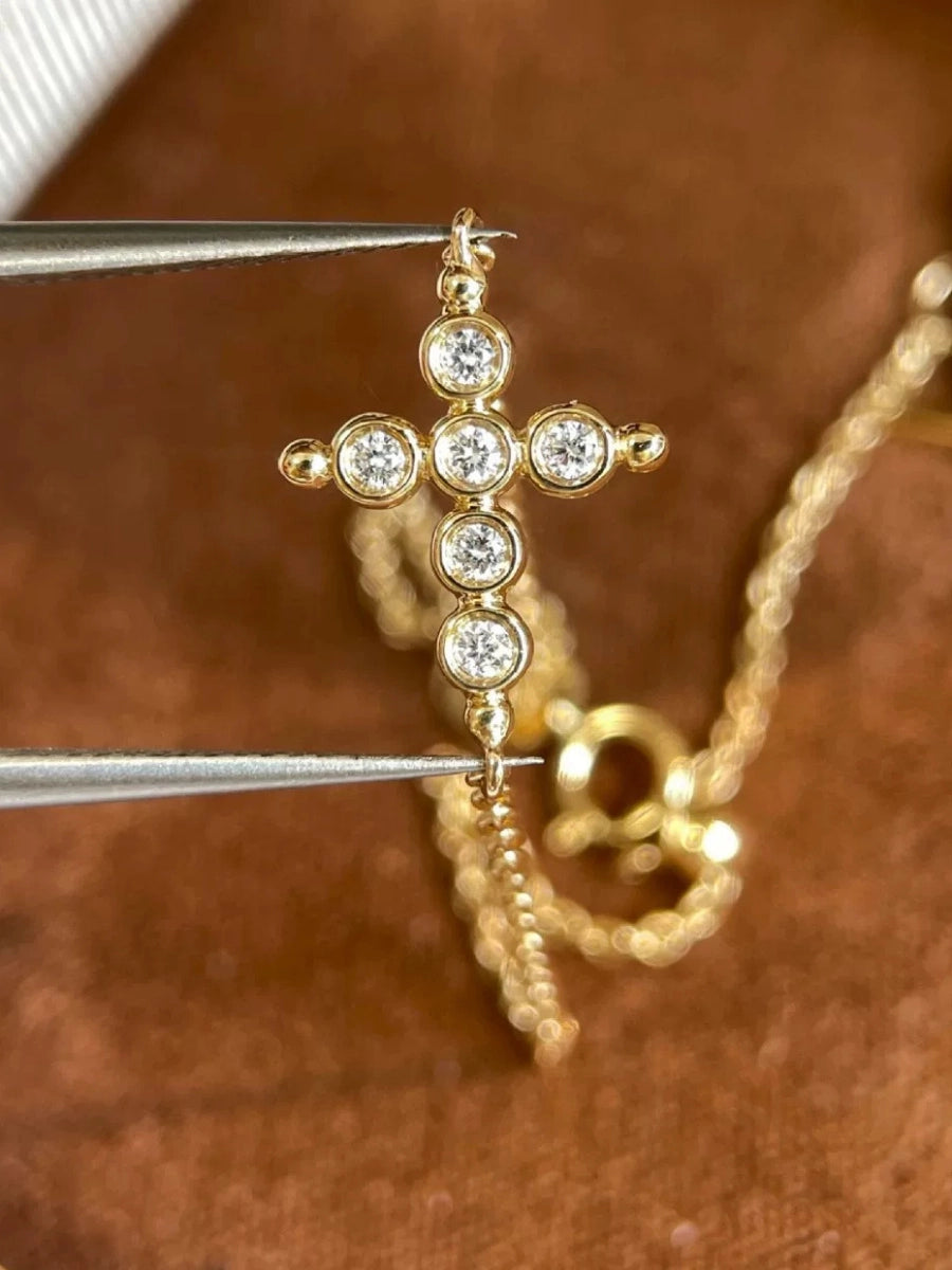 Bezel Crystal Golden Cross Bracelet
