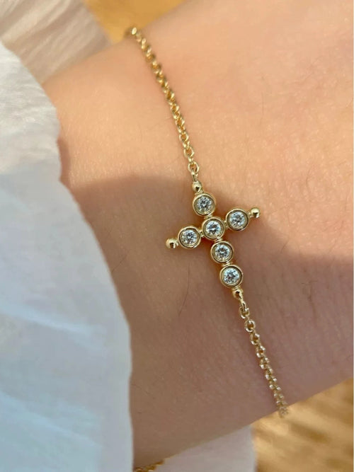 Bezel Crystal Golden Cross Bracelet