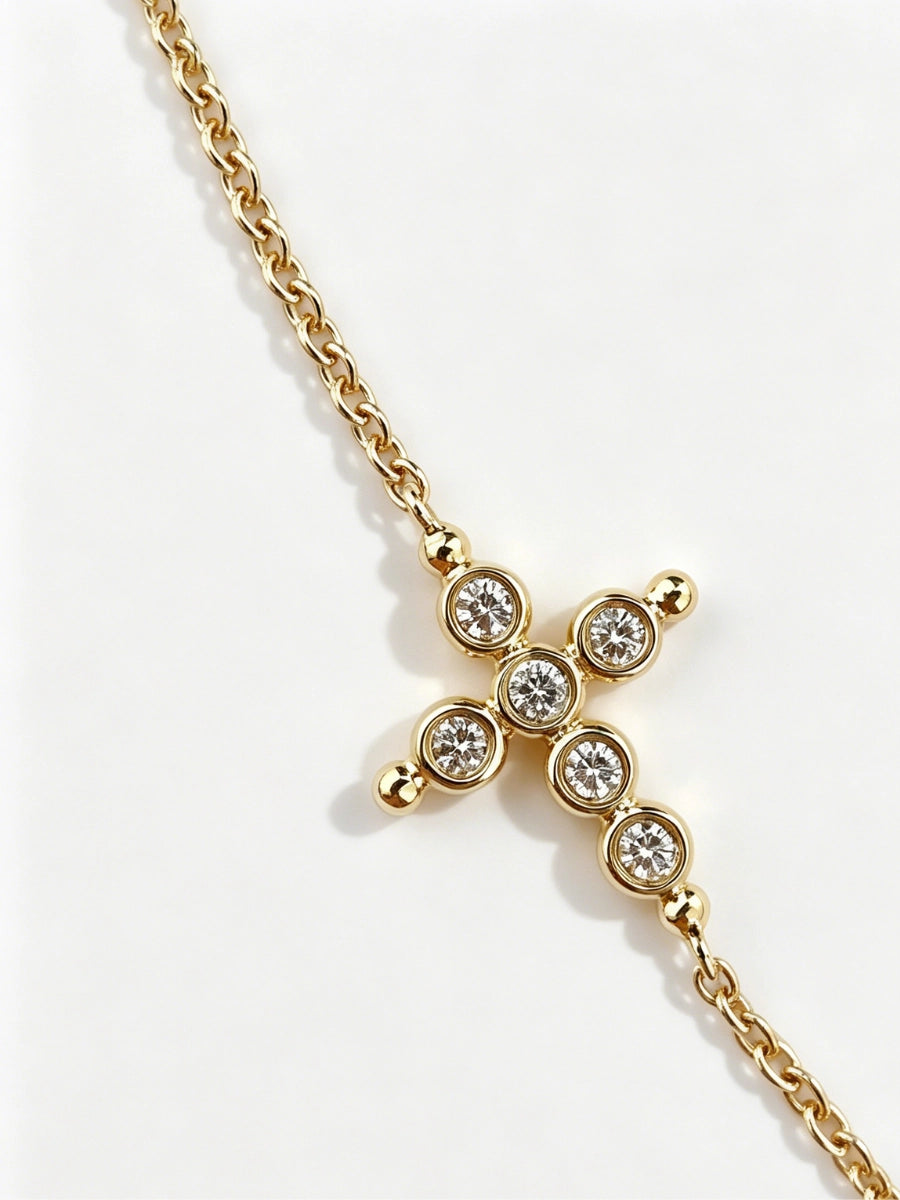 Bezel Crystal Golden Cross Bracelet
