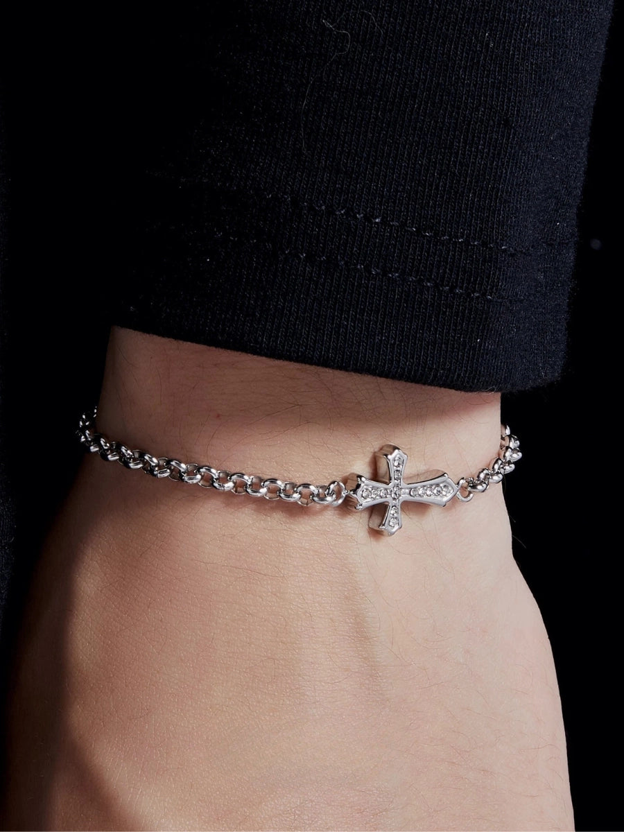 Vintage Engraved Gold Cross Bracelet