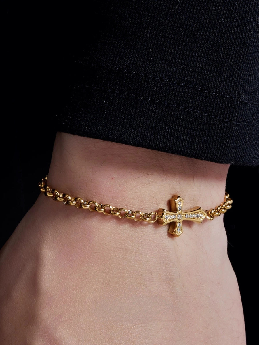 Vintage Engraved Gold Cross Bracelet