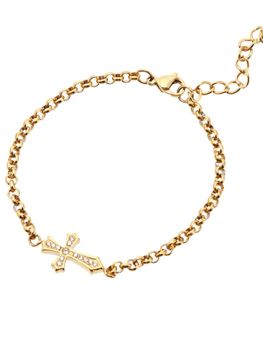 Vintage Engraved Gold Cross Bracelet