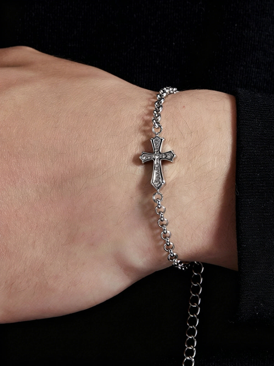 Vintage Engraved Gold Cross Bracelet