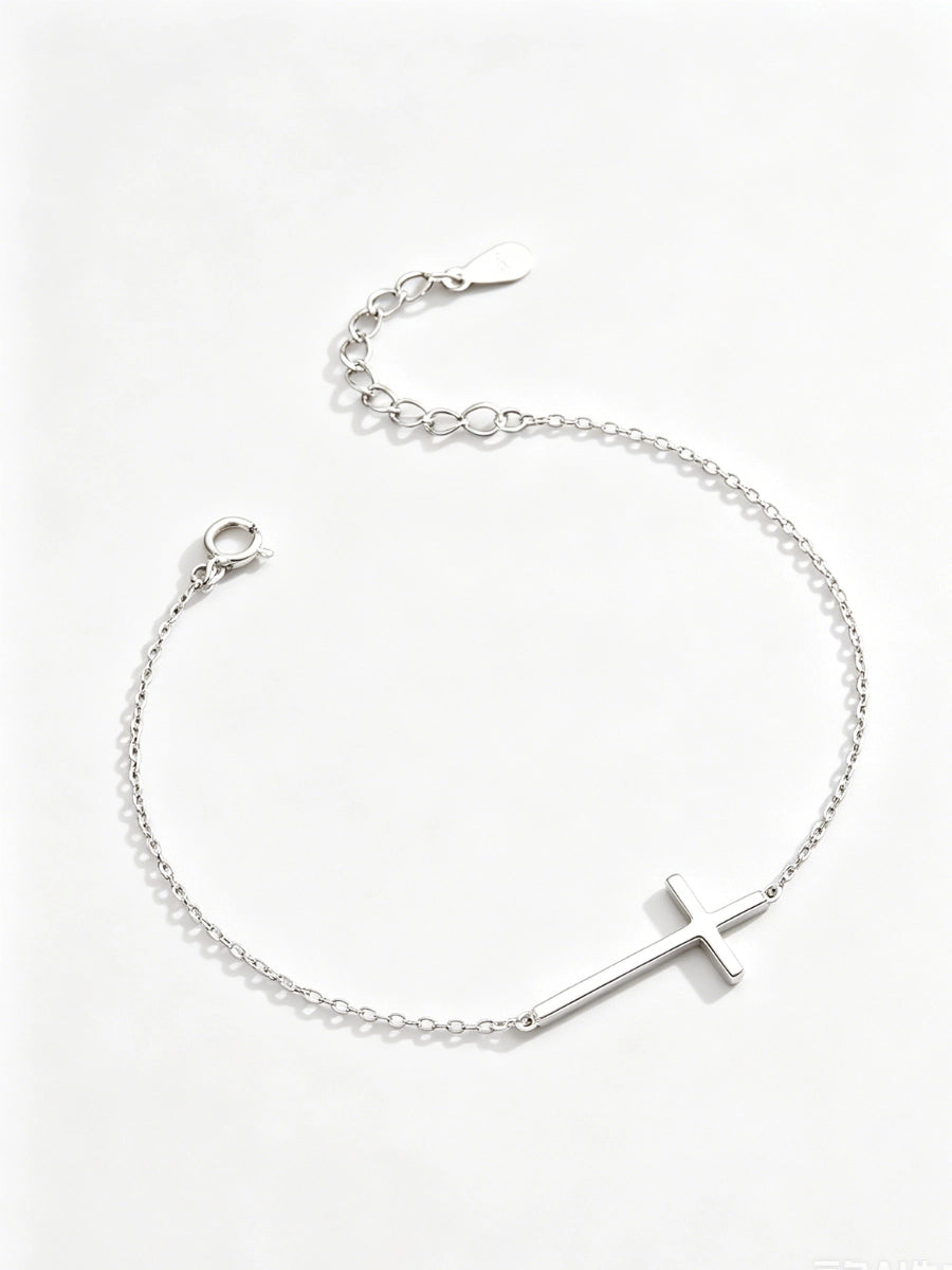 Minimalist Silver Cross Bracelet