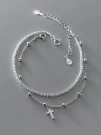 Classic Silver Bead Cross Bracelet