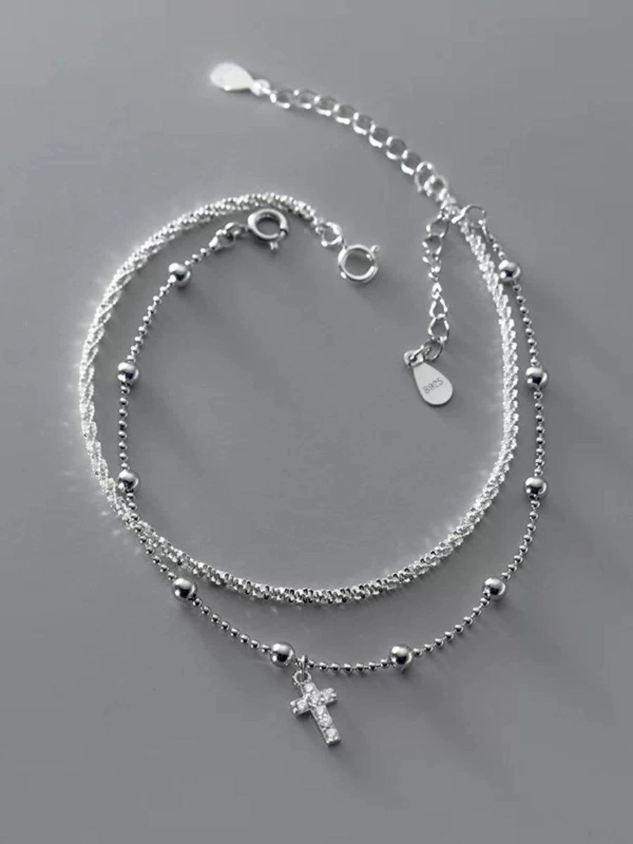 Classic Silver Bead Cross Bracelet
