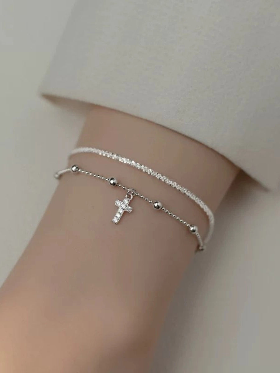 Classic Silver Bead Cross Bracelet