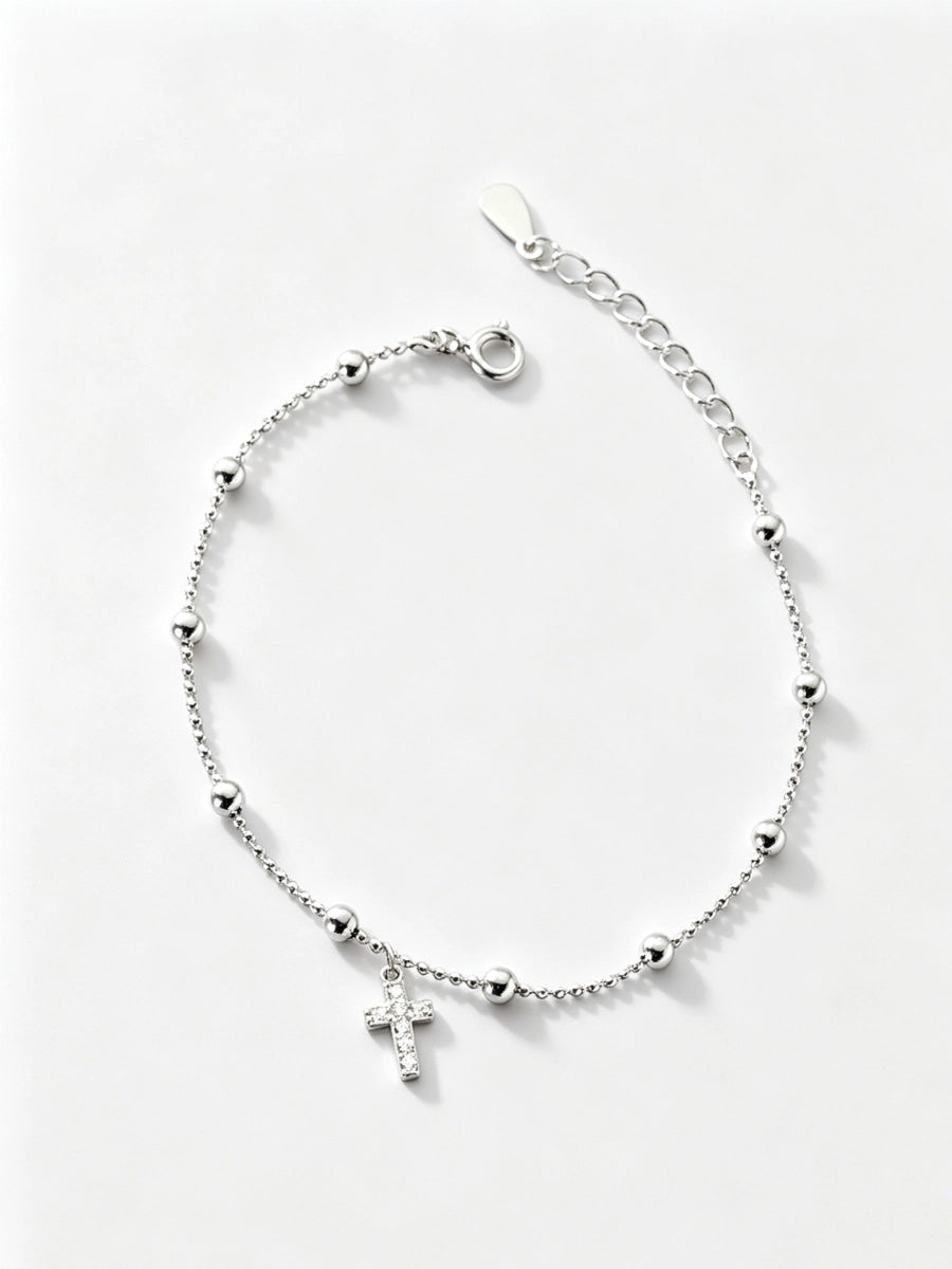 Classic Silver Bead Cross Bracelet