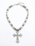 Baroque Pearl Crystal Cross Necklace