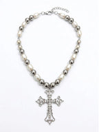 Baroque Pearl Crystal Cross Necklace