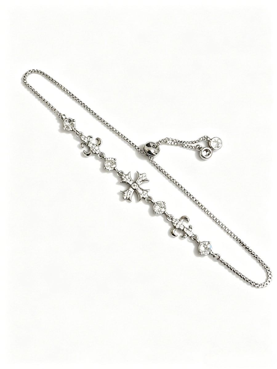 Silver Zircon and Diamond Cross Bracelet
