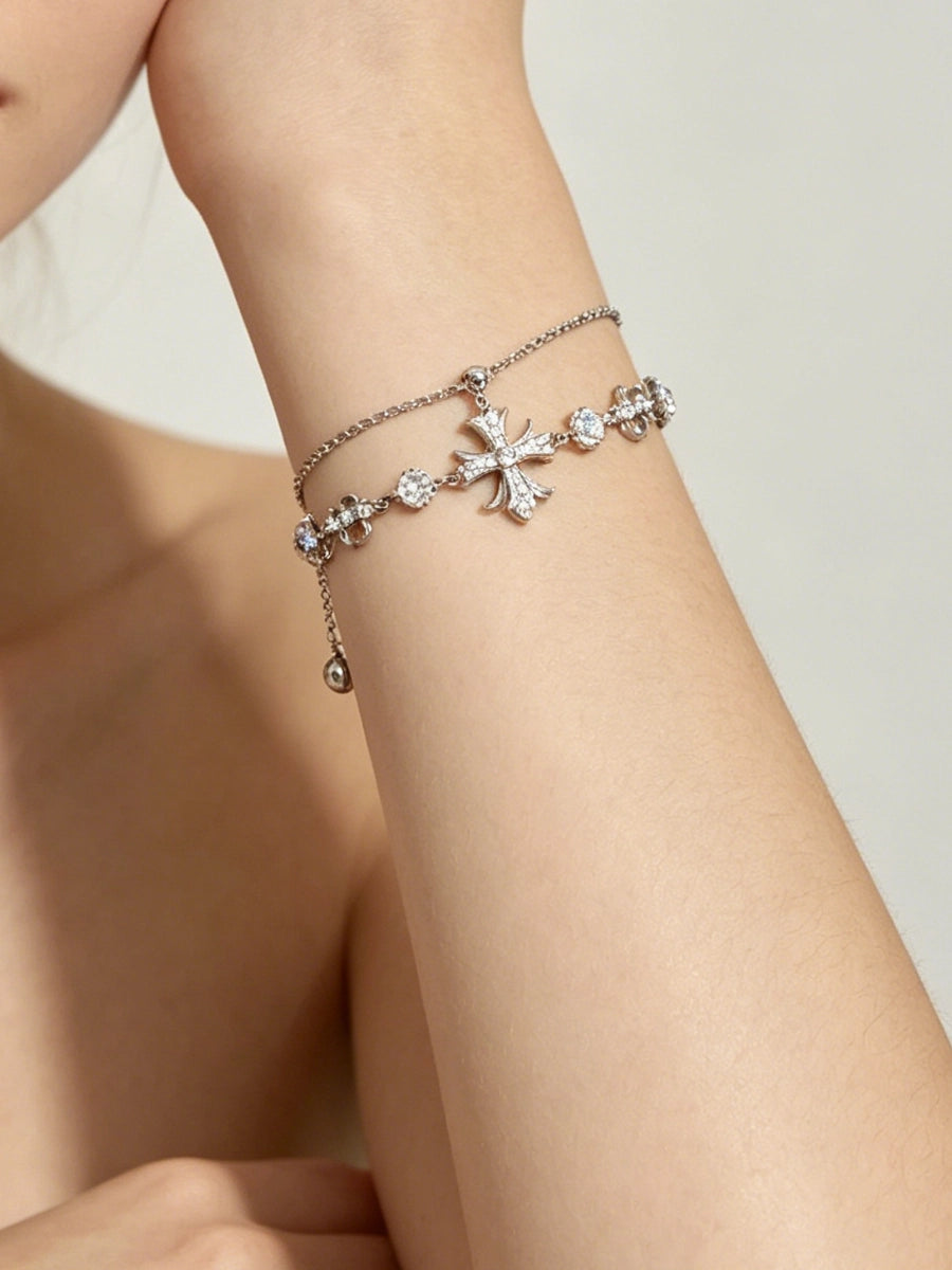 Silver Zircon and Diamond Cross Bracelet