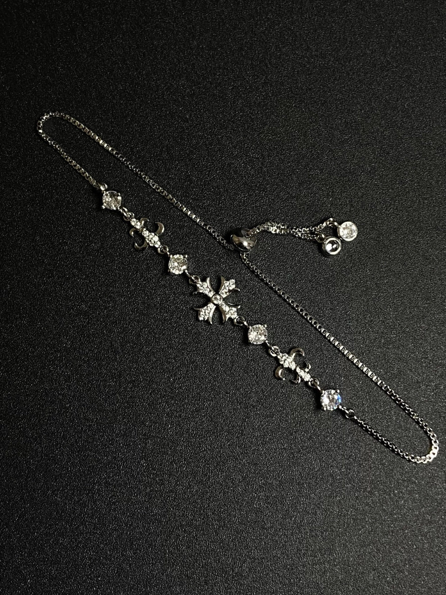 Silver Zircon and Diamond Cross Bracelet
